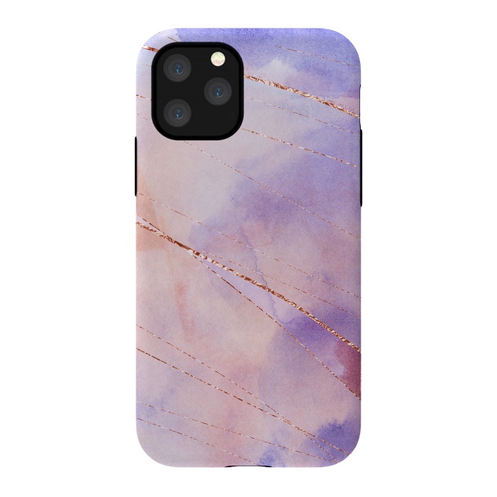 iPhone 11 Pro StrongFit Purple and Rosegold watercolor with gold veins by DaDo ART