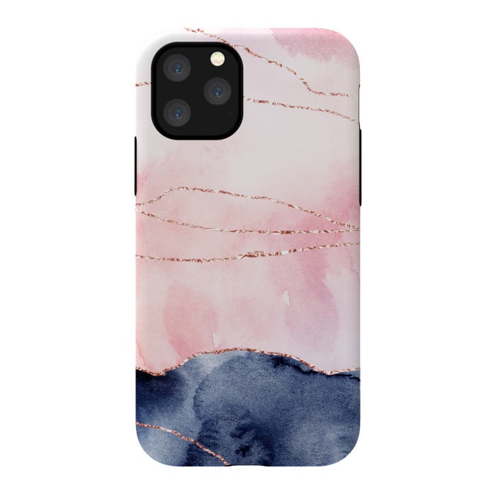 iPhone 11 Pro StrongFit Blush Watercolor and Purple Ink Texture with Gold Veins by DaDo ART