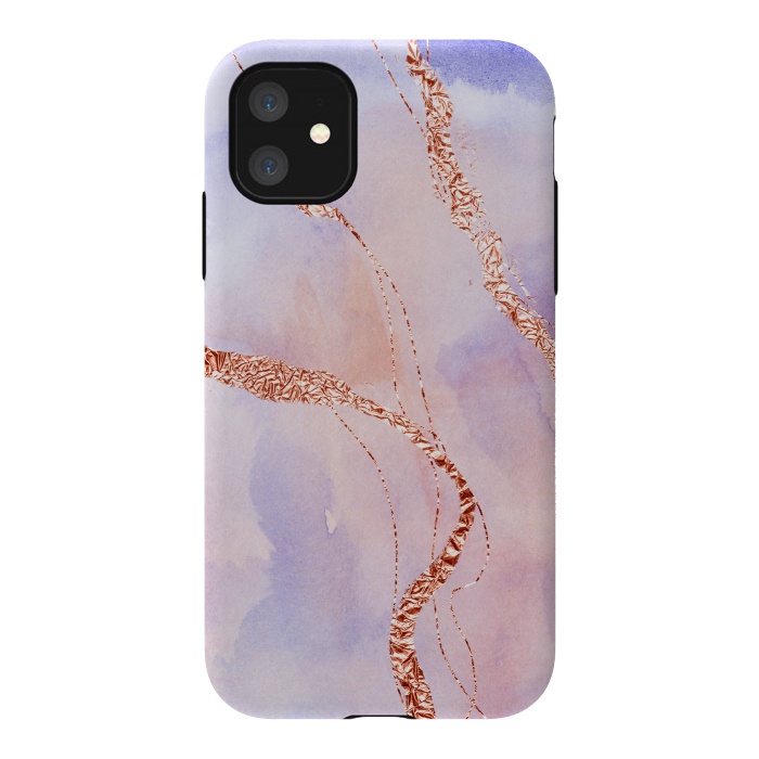 iPhone 11 StrongFit Blush and Purple Ink with Gold Hand drawn Metal Veins by DaDo ART