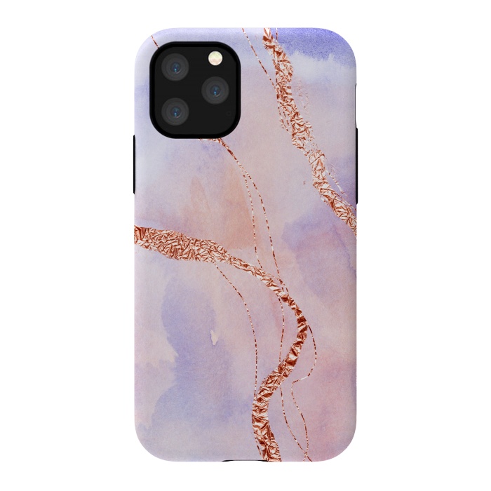 iPhone 11 Pro StrongFit Blush and Purple Ink with Gold Hand drawn Metal Veins by DaDo ART