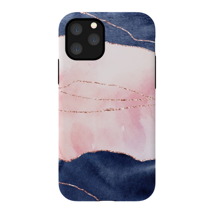 iPhone 11 Pro StrongFit Pink and Blue Watercolor Texture with gold veins by DaDo ART