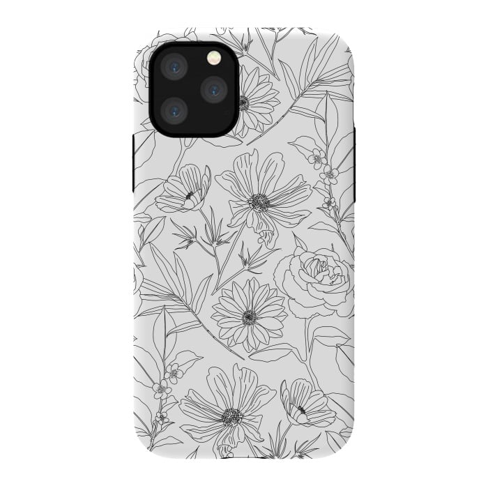 iPhone 11 Pro StrongFit stylish garden flowers black outlines design by InovArts