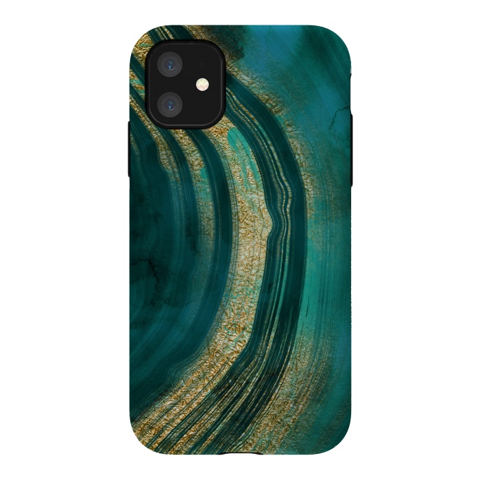iPhone 11 StrongFit Bohemian Green Marble with Gold Veins by DaDo ART