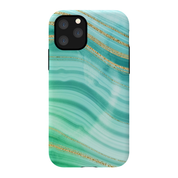 iPhone 11 Pro StrongFit Teal Turquoise and Gold Foil Marble Waves by DaDo ART