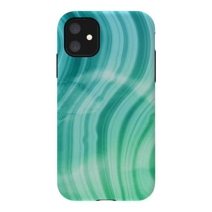 iPhone 11 StrongFit Teal and White Marble Waves by DaDo ART