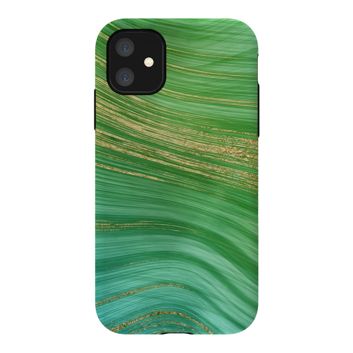 iPhone 11 StrongFit Spring Green and TEal and Gold Mermaid Marble WAves by DaDo ART