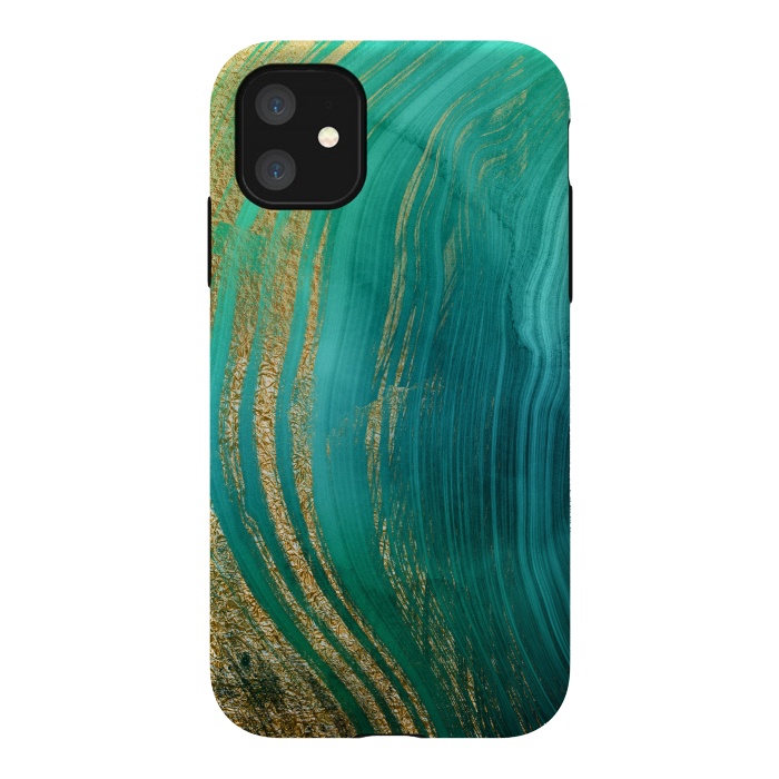 iPhone 11 StrongFit Green and Teal Gold Marble  by DaDo ART