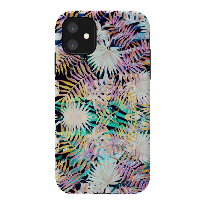 iPhone 11 StrongFit Colorful tropical palm leaves and stripes by Oana 