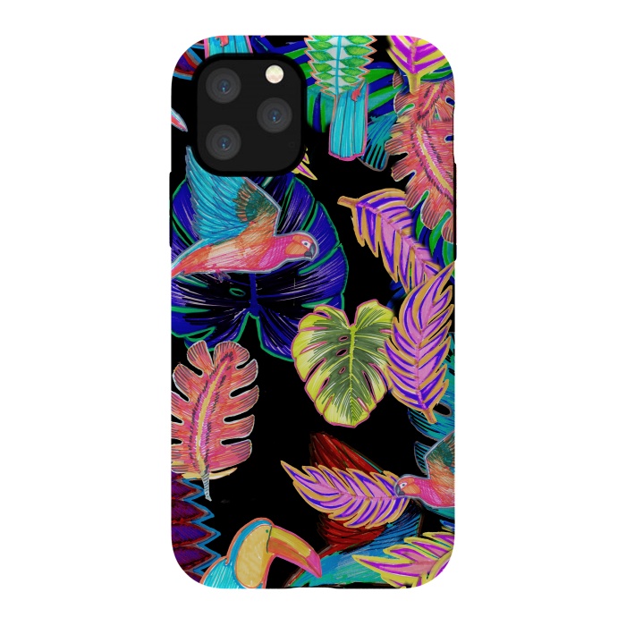 iPhone 11 Pro StrongFit Colorful sketched tropical birds and leaves by Oana 