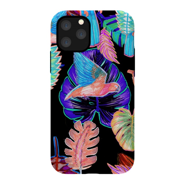 iPhone 11 Pro StrongFit Colorful parrot and tropical leaves by Oana 