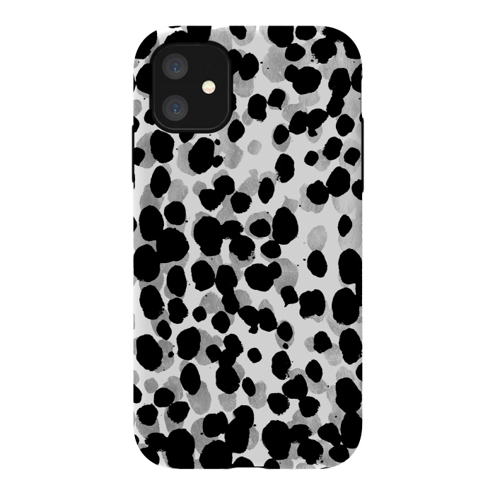 iPhone 11 StrongFit animal print spots black and silver by Oana 