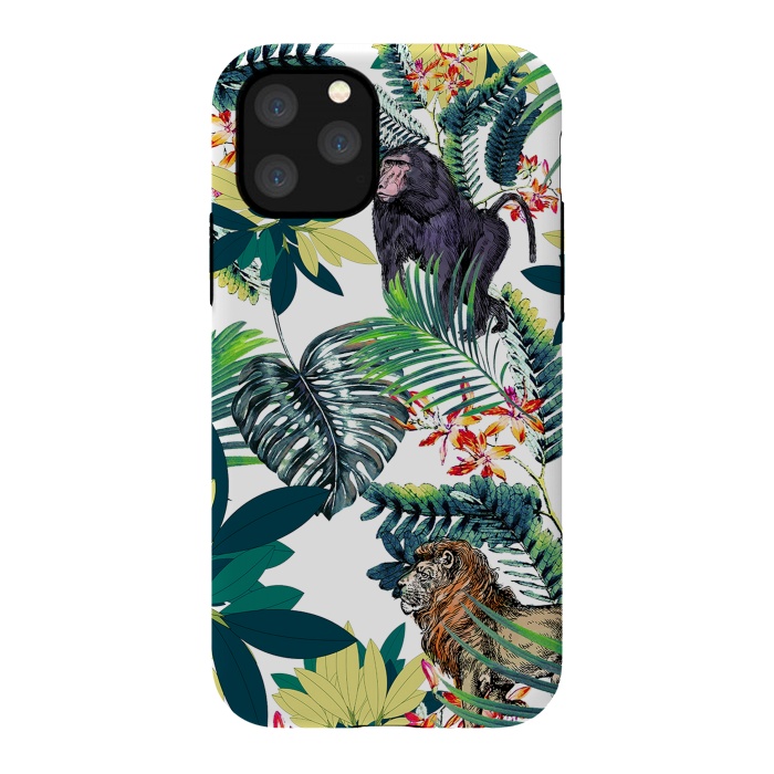 iPhone 11 Pro StrongFit Monkey, lion and tropical foliage illustration by Oana 