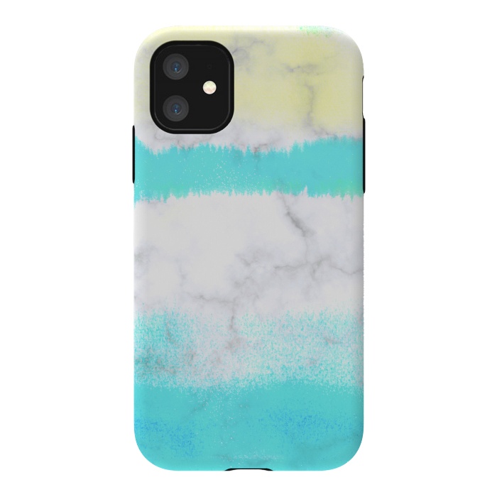 iPhone 11 StrongFit Baby blue and white brushed marble by Oana 