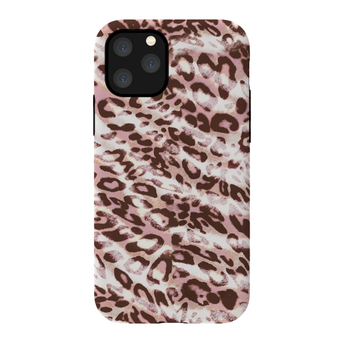 iPhone 11 Pro StrongFit brushed pink grungy leopard print spots by Oana 