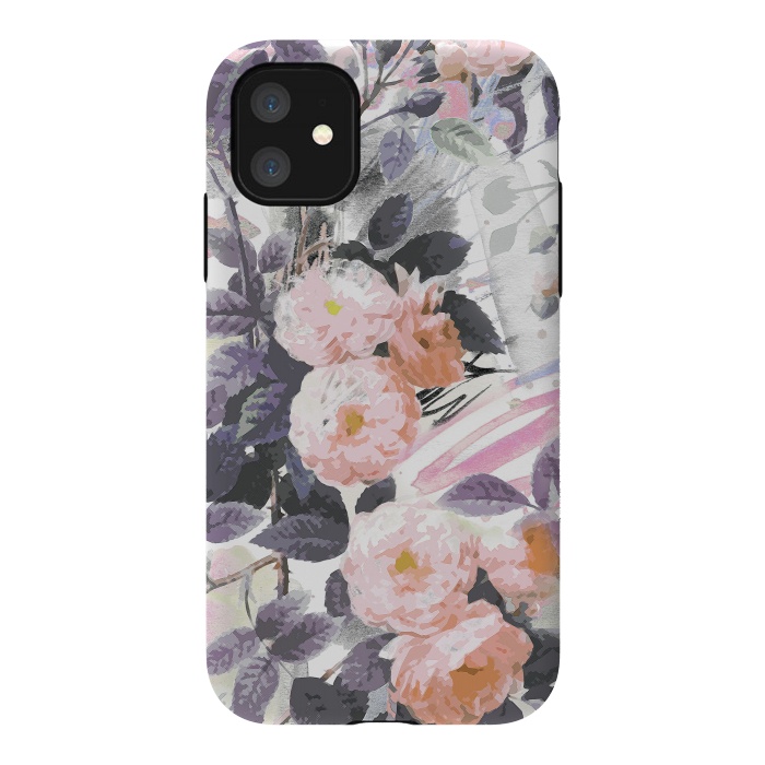 iPhone 11 StrongFit Pink gray romantic roses by Oana 