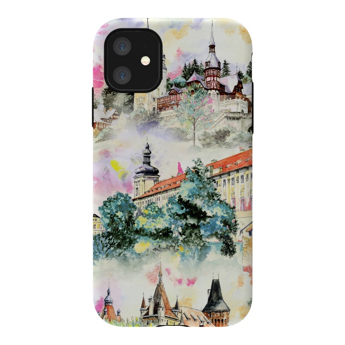 iPhone 11 StrongFit Mountain castles watercolor illustration by Oana 