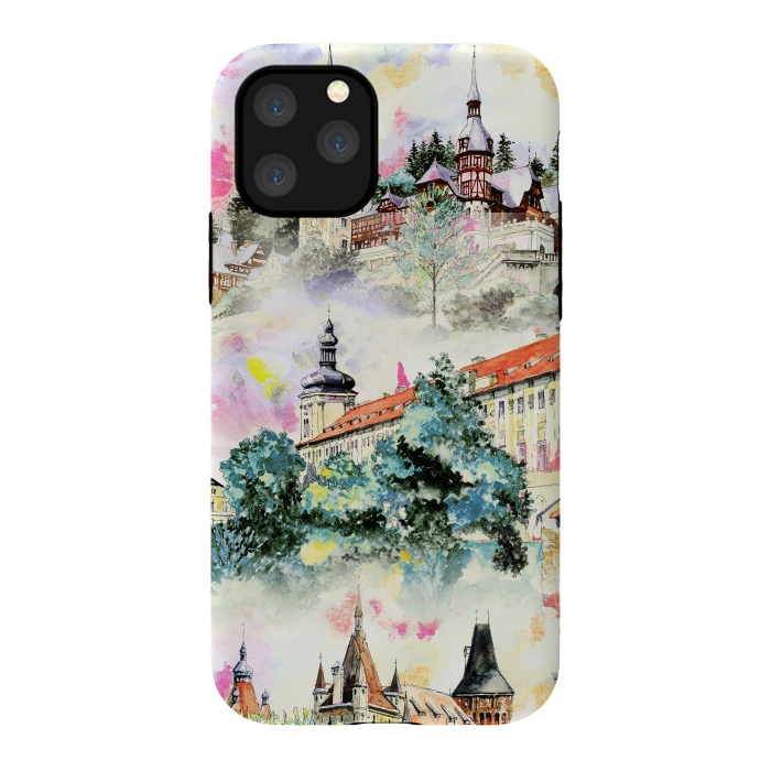 iPhone 11 Pro StrongFit Mountain castles watercolor illustration by Oana 