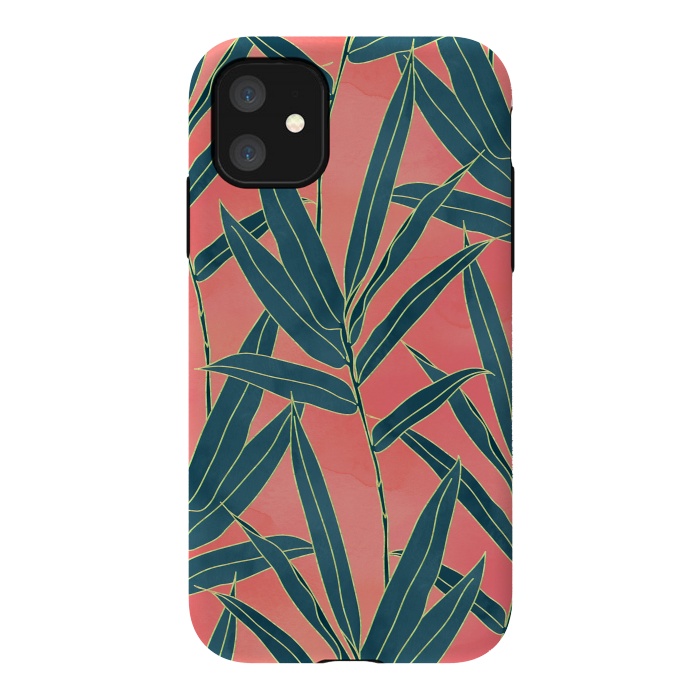 iPhone 11 StrongFit Modern coral and blue foliage design  by InovArts