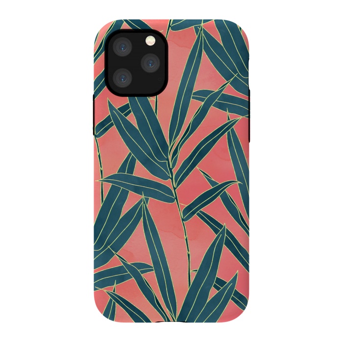 iPhone 11 Pro StrongFit Modern coral and blue foliage design  by InovArts