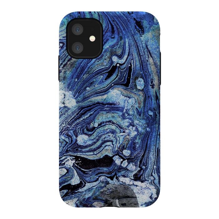 iPhone 11 StrongFit Abstract blue painted marble art by Oana 