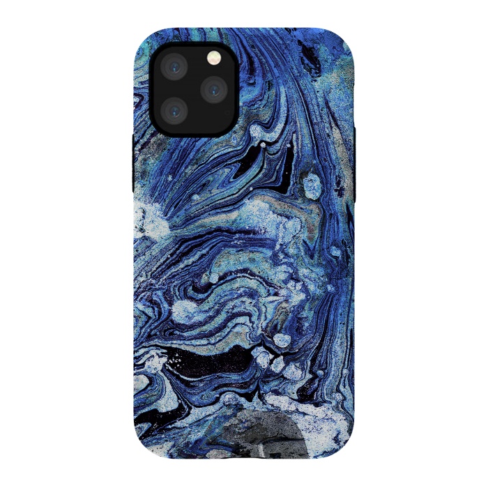 iPhone 11 Pro StrongFit Abstract blue painted marble art by Oana 