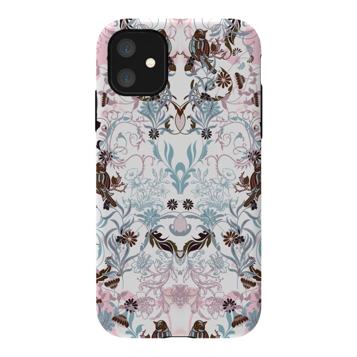 iPhone 11 StrongFit Pastel line art flowers and birds illustration by Oana 