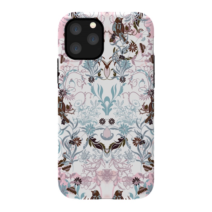 iPhone 11 Pro StrongFit Pastel line art flowers and birds illustration by Oana 