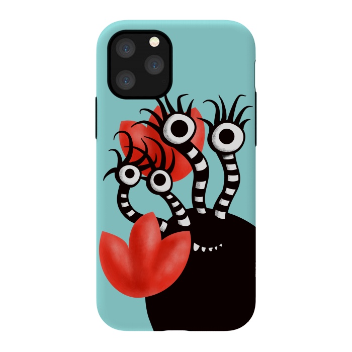 iPhone 11 Pro StrongFit Cute Monster With Four Eyes And Abstract Tulips by Boriana Giormova