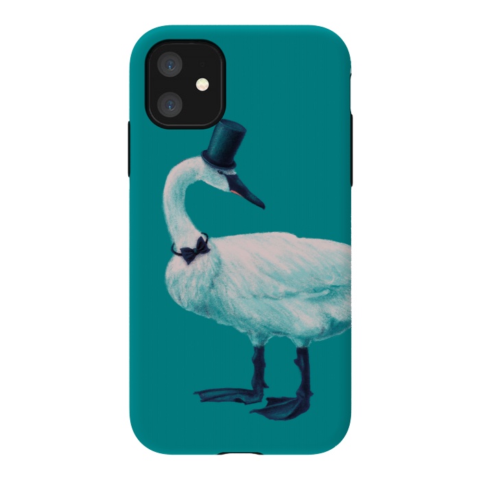 iPhone 11 StrongFit Funny Swan Gentleman With Bowtie And Top Hat by Boriana Giormova