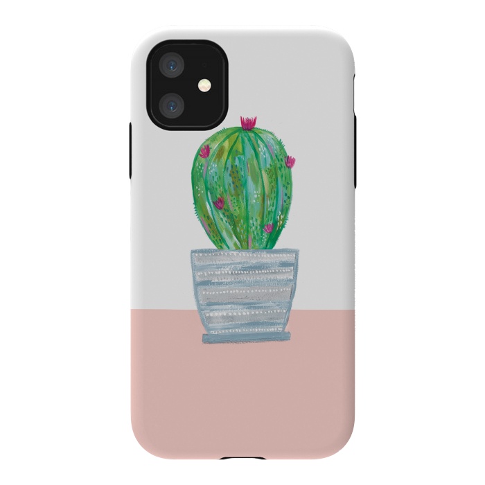 iPhone 11 StrongFit cactus in grey pot by lauradidthis