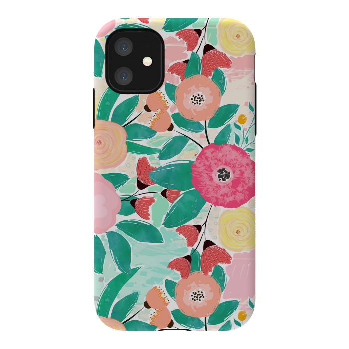 iPhone 11 StrongFit Modern brush paint abstract floral paint by InovArts