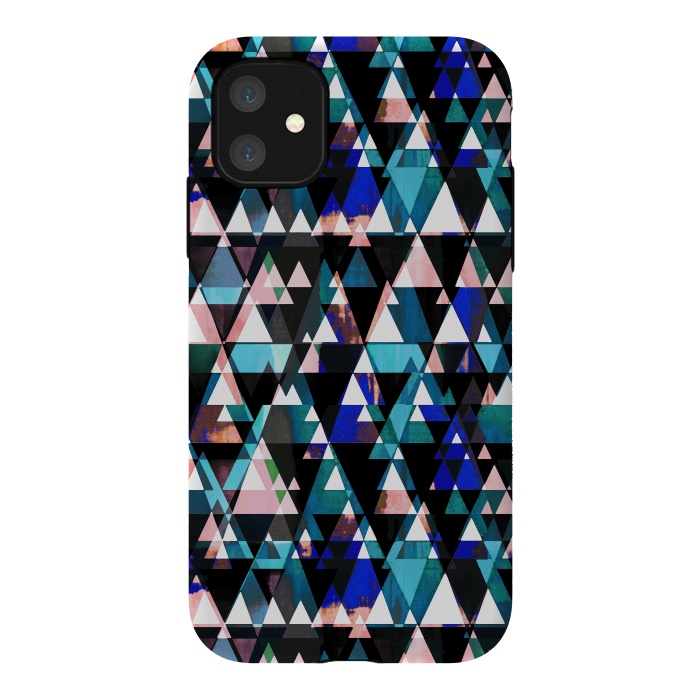 iPhone 11 StrongFit Turquoise pink triangles graphic pattern by Oana 