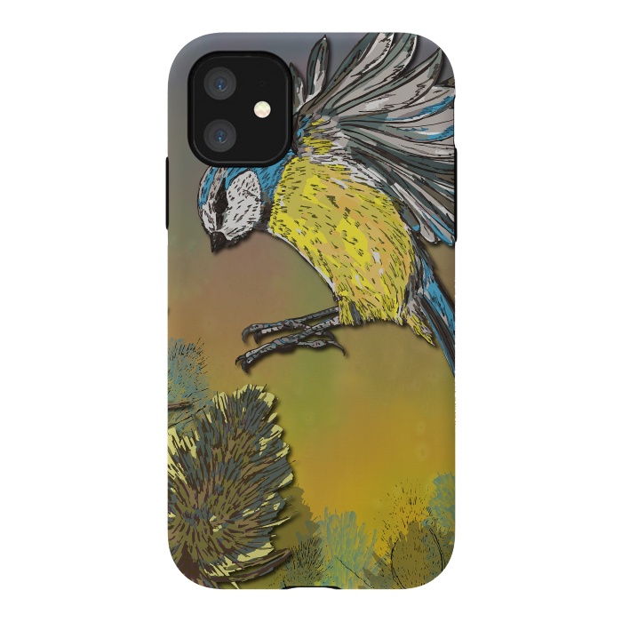 iPhone 11 StrongFit Blue Tit and Teasels by Lotti Brown