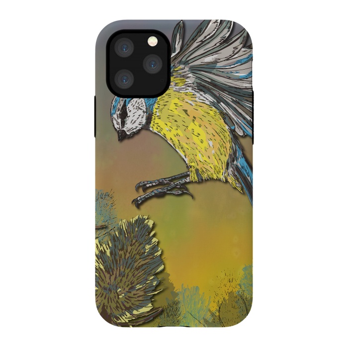 iPhone 11 Pro StrongFit Blue Tit and Teasels by Lotti Brown
