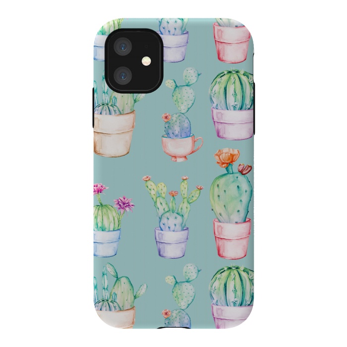 iPhone 11 StrongFit Cactus Pattern Blue Background 2 by Alemi
