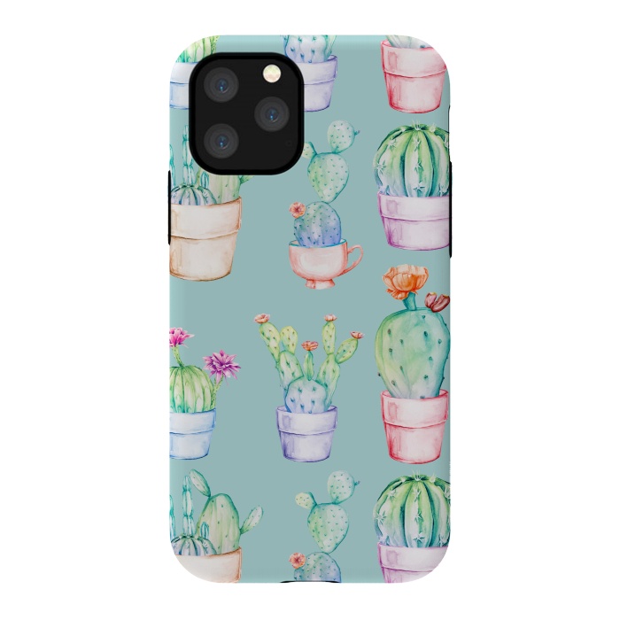 iPhone 11 Pro StrongFit Cactus Pattern Blue Background 2 by Alemi