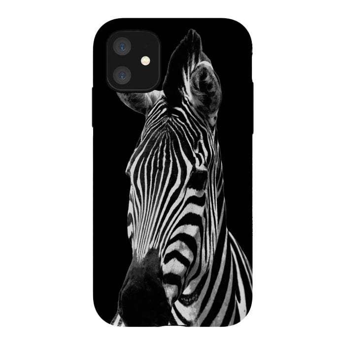 iPhone 11 StrongFit Black and White Zebra Black Background by Alemi