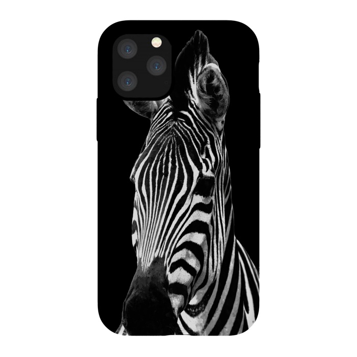 iPhone 11 Pro StrongFit Black and White Zebra Black Background by Alemi