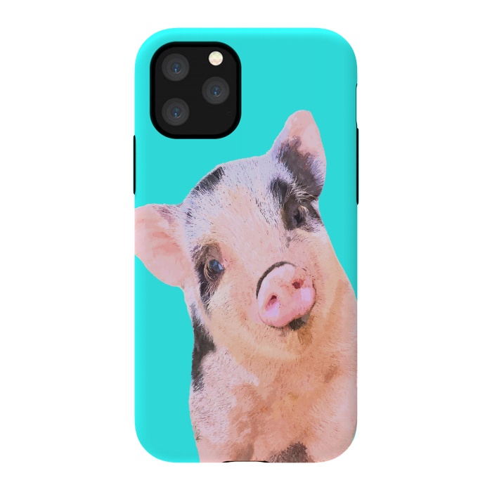 iPhone 11 Pro StrongFit Little Pig Turquoise Background by Alemi