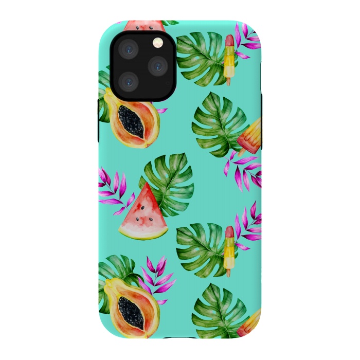 iPhone 11 Pro StrongFit Tropical Fruits Ice Lollies Turquoise Background by Alemi
