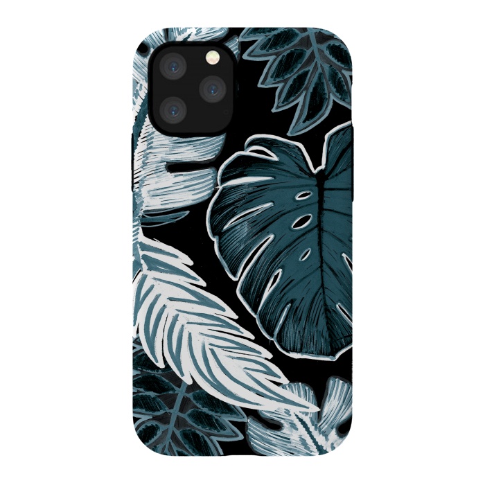 iPhone 11 Pro StrongFit Green white tropical leaves hand sketch by Oana 