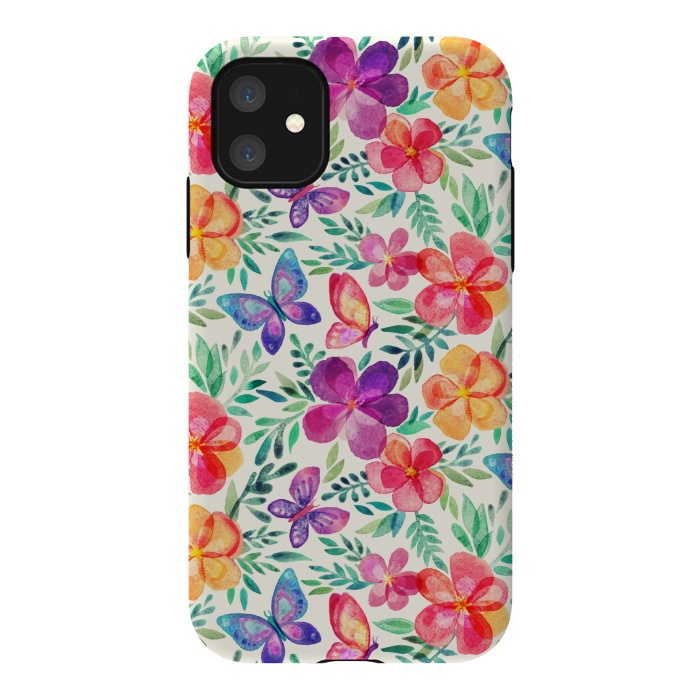 iPhone 11 StrongFit Summer Blooms & Butterflies on Cream by Micklyn Le Feuvre