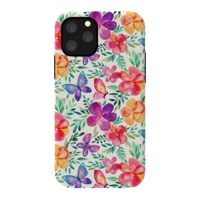 iPhone 11 Pro StrongFit Summer Blooms & Butterflies on Cream by Micklyn Le Feuvre