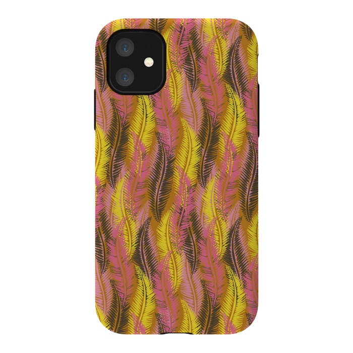 iPhone 11 StrongFit Feather Stripe in Pink and Yellow by Lotti Brown