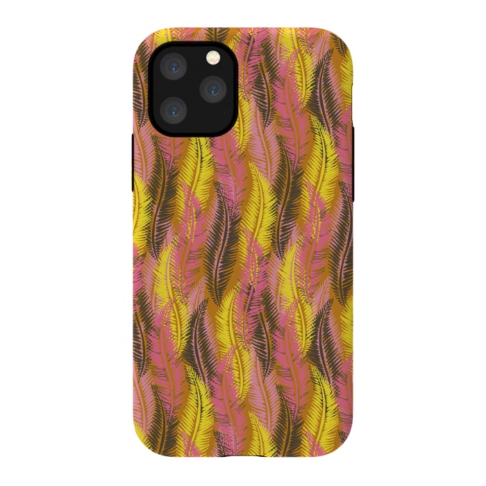 iPhone 11 Pro StrongFit Feather Stripe in Pink and Yellow by Lotti Brown