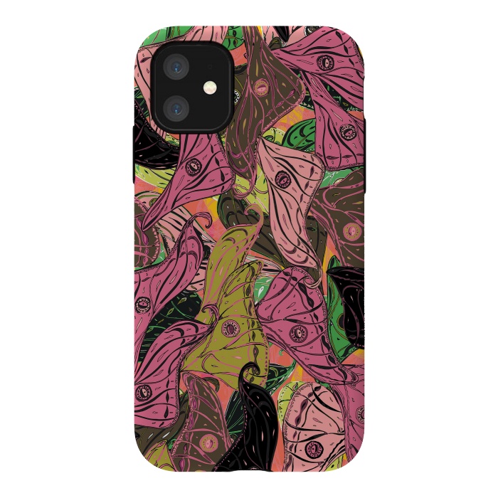 iPhone 11 StrongFit Boho Butterfly Wings in Pink & Green by Lotti Brown