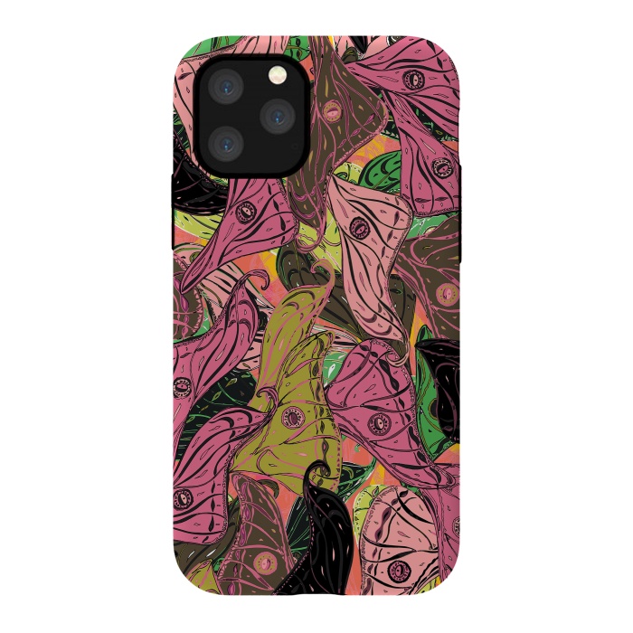 iPhone 11 Pro StrongFit Boho Butterfly Wings in Pink & Green by Lotti Brown