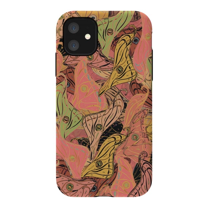 iPhone 11 StrongFit Boho Butterfly Wings in Coral and Yellow by Lotti Brown
