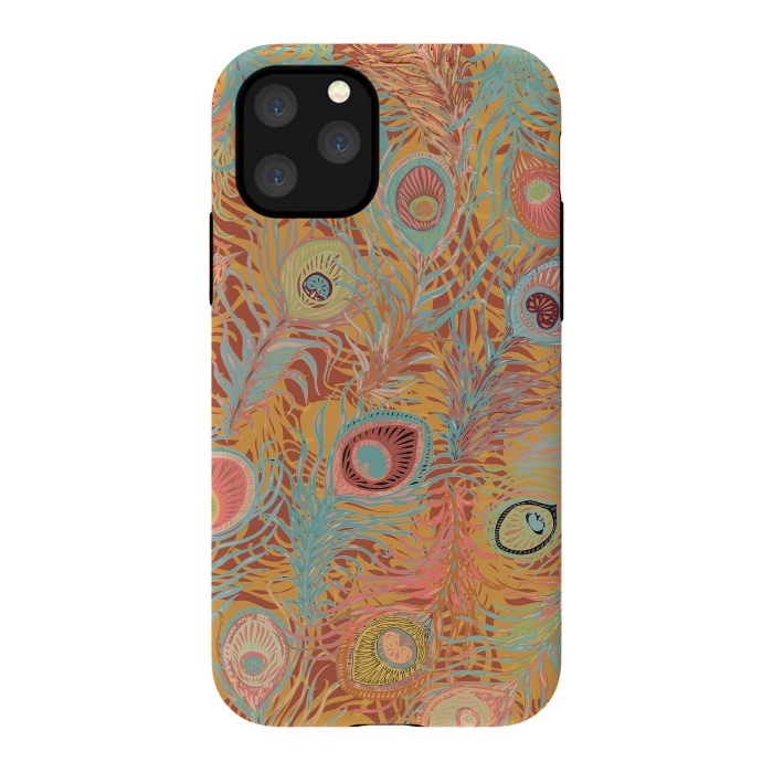 iPhone 11 Pro StrongFit Peacock Feathers - Soft Coral by Lotti Brown