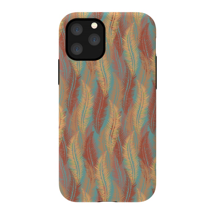 iPhone 11 Pro StrongFit Feather Stripe - Coral & Turquoise by Lotti Brown